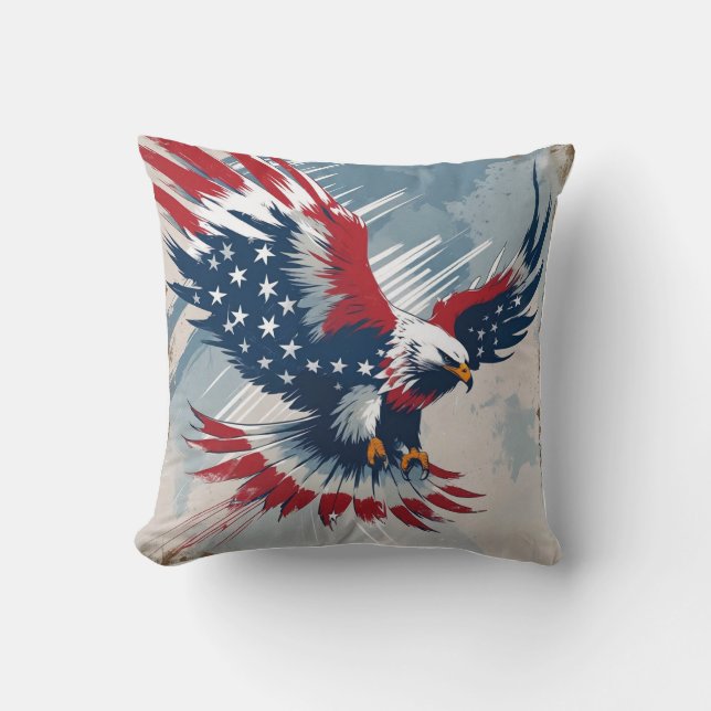 Patriotic Eagle Art Throw Pillow Kussen (Voorkant)