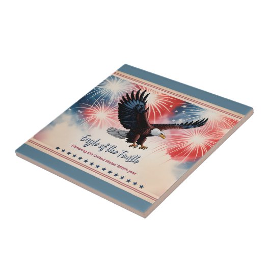 Patriotic Eagle Fireworks 1776–2026 US Keepsake Tegeltje (Zijkant)