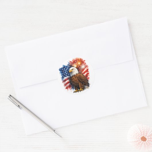 Patriotic Eagle Fireworks  Ronde Sticker (Envelop)