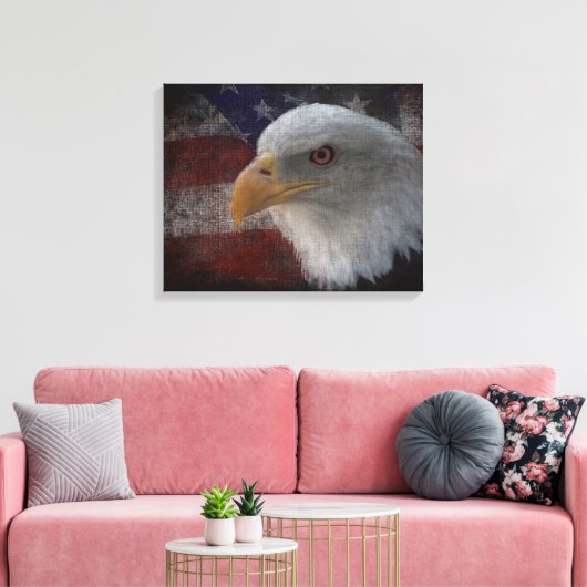 Patriotic Eagle & Flag Canvas Afdruk (Insitu (Woonkamer))