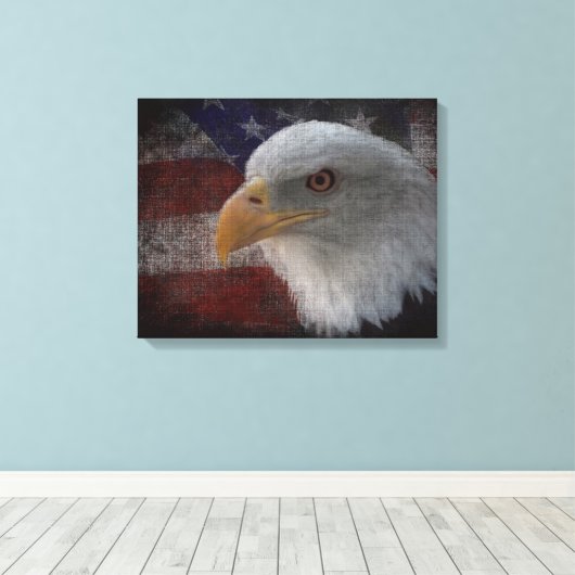 Patriotic Eagle & Flag Canvas Afdruk (Insitu (Houten vloer))