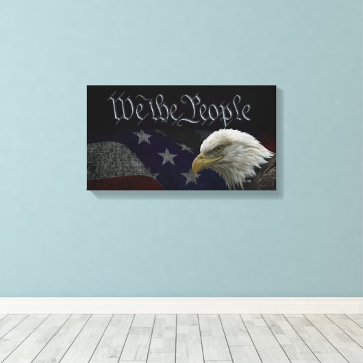 Patriotic Eagle & Flag Canvas Afdruk (Insitu (Houten vloer))
