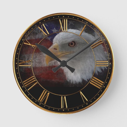 Patriotic Eagle & Flag Ronde Klok (Voorkant)