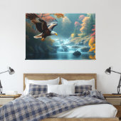 Patriotic Eagle Flying Over Waterfalls In Autumn Canvas Afdruk (Insitu (Slaapkamer))