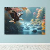 Patriotic Eagle Flying Over Waterfalls In Autumn Canvas Afdruk (Insitu (Houten vloer))