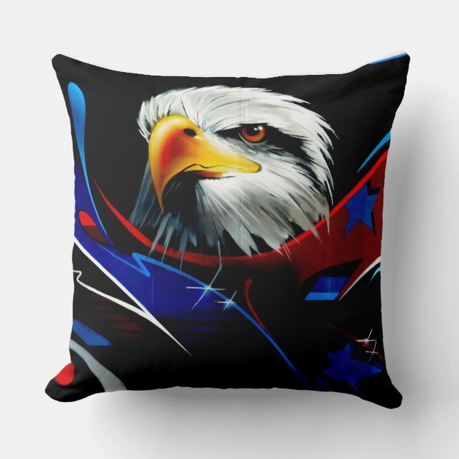 Patriotic Eagle Graffiti Throw Pillow Kussen (Voorkant)