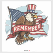 Patriotic Eagle "Remember" American Flag Design Sticker (Vel)