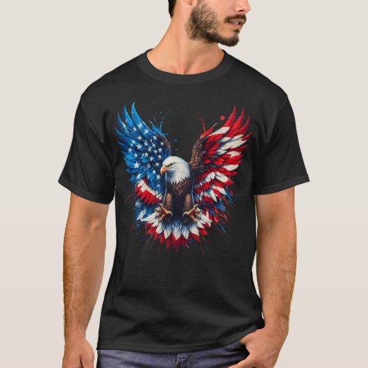 Patriotic Eagle T-Shirt on Black – American Flag W (Voorkant)