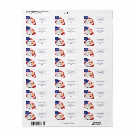 Patriotic Eagle US Flag Adres Etiket (Full Sheet)