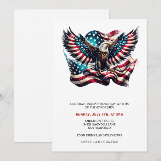 Patriotic Eagle USA Vlag 4 juli Uitnodigingen (Voorkant / Achterkant)