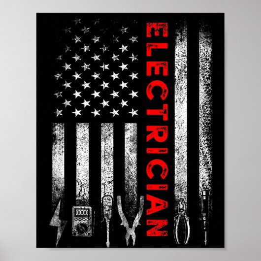 Patriotic Electrician American Flag Fathers Day  Poster (Voorkant)