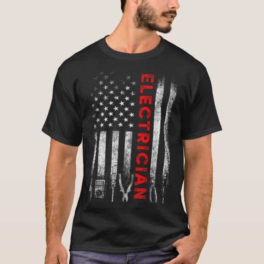 Patriotic Electrician American Flag Fathers Day  T-shirt (Voorkant)