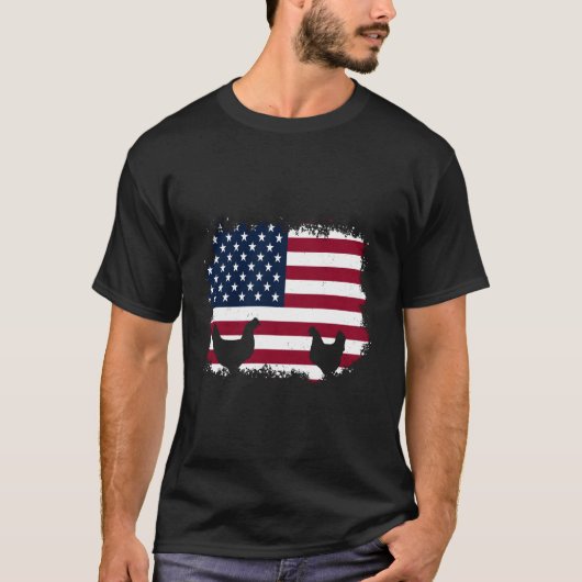 Patriotic Farmer 4Th Of July Chickens American Fla T-shirt (Voorkant)