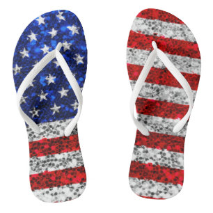 Patriotic Faux Glitter American Flag Stars Stripes Teenslippers