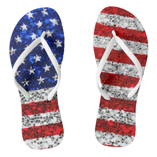 Patriotic Faux Glitter American Flag Stars Stripes Teenslippers (Voetbed)