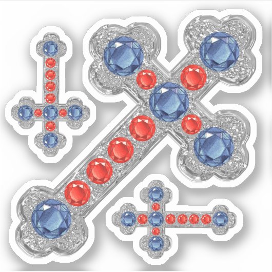 "Patriotic" Faux Sapphire-Ruby-Silver Crosses - Sticker (Voorkant)