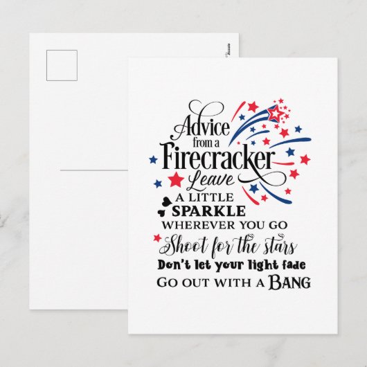 Patriotic firecracker advice feestdagenkaart (Voorkant / Achterkant)