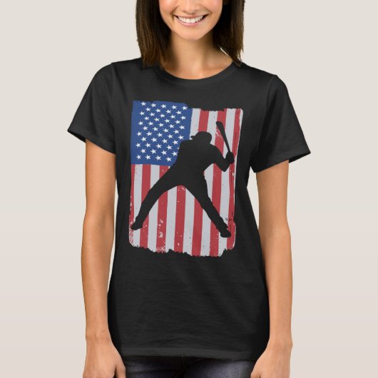 Patriotic Flag Baseball Softball 4 Th Of July Play T-shirt (Voorkant)