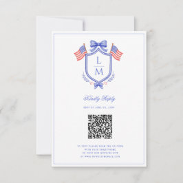 Patriotic Flag Crest | Monogram Wedding | QR RSVP Kaartje