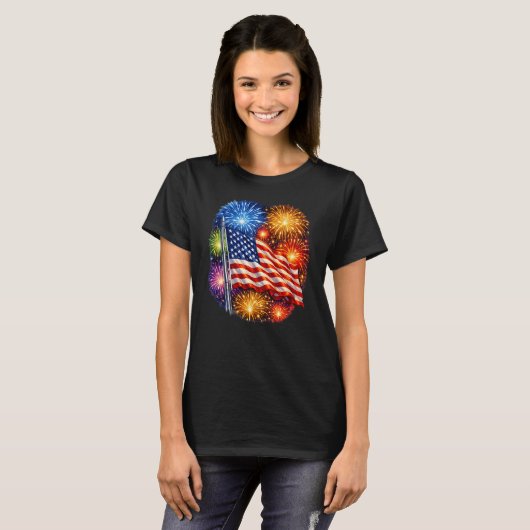 Patriotic Flag Fireworks  T-shirt (Voorkant volledig)