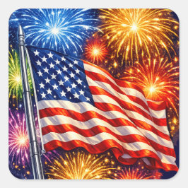 Patriotic Flag Fireworks  Vierkante Sticker