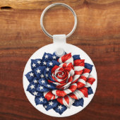 Patriotic Flag Floral Illustration Sleutelhanger (Voorkant)