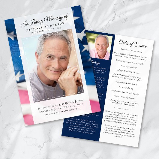 Patriotic Flag Photo Memorial Service Programma