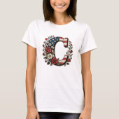 Patriotic Floral Letter C Wreath Design T-shirt (Voorkant)