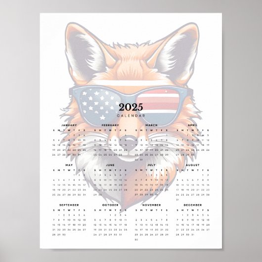 Patriotic Fox Rood Wit Blauw Zonnebril 2025 Poster (Voorkant)