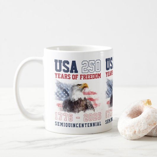 Patriotic Freedom America's 250th Anniversary Koffiemok (Met donut)