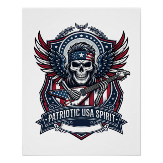 Patriotic Freedom Guitarist Skull Music Rock Metal Perfect Poster