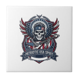 Patriotic Freedom Guitarist Skull Music Rock Metal Tegeltje