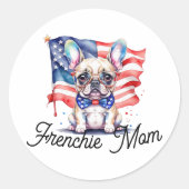 Patriotic French bulldog frenchie mom Ronde Sticker (Voorkant)