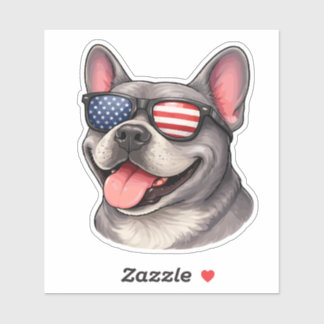 Patriotic French Bulldog Wearing American Flag  Sticker