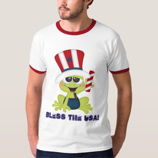 Patriotic Frog Bless USA Juli Vierde t-shirt (Voorkant)