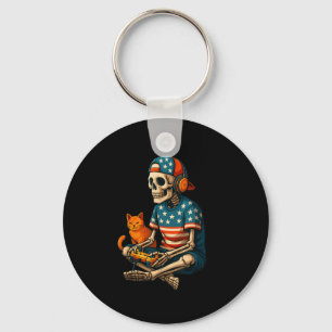Patriotic Gamer Skeleton Gaming Videogames Cat Bo Sleutelhanger