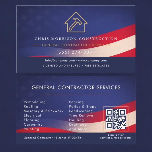 Patriotic General Contractor QR Code Visitekaartje