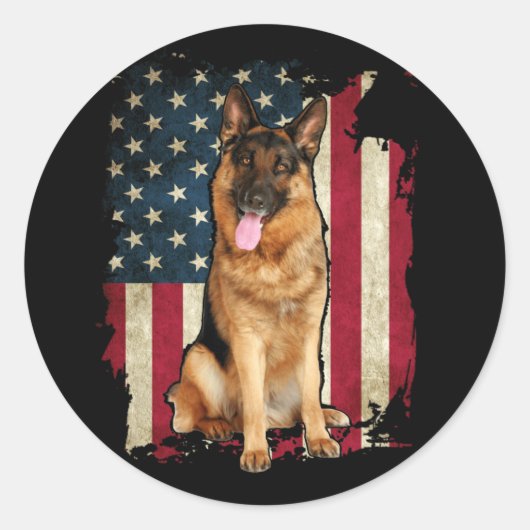 Patriotic German Shepherd American Flag Dog Ronde Sticker (Voorkant)