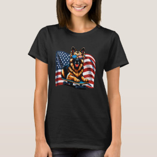 Patriotic German Shepherd Skateboarder USA Flag Do T-shirt