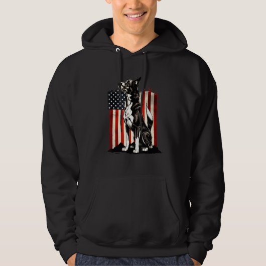 Patriotic German Shepherd With American Flag Hoodie (Voorkant)