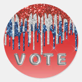 Patriotic Glitter Drip Americana Vote Ronde Sticker