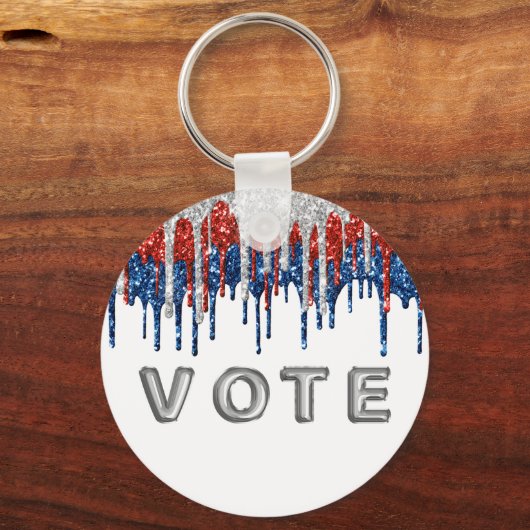 Patriotic Glitter Drip Border Vote Sleutelhanger (Achterkant)