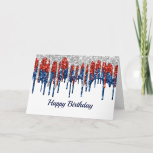 Patriotic Glitter Drips Verjaardag Kaart