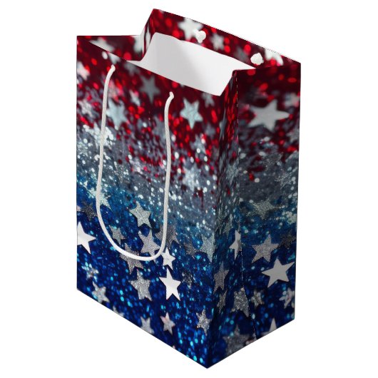 Patriotic Glitter Medium Cadeauzakje (Voorkant Gekanteld)