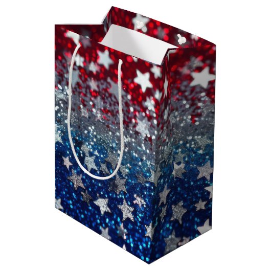 Patriotic Glitter Medium Cadeauzakje (Achterkant Gekanteld)
