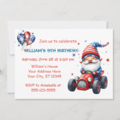 Patriotic Gnome Red Car 5th Birthday Invitation Kaart (Voorkant)