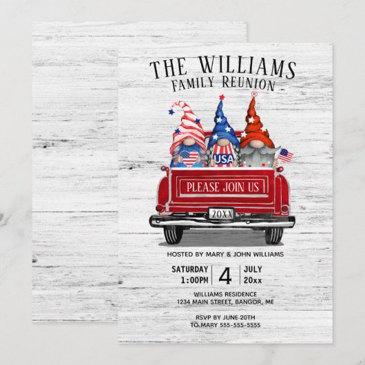 Patriotic Gnome  Red Truck Family Reunion Kaart (Voorkant / Achterkant)
