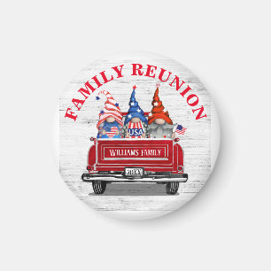 Patriotic Gnome Red Truck Family Reunion Magneet