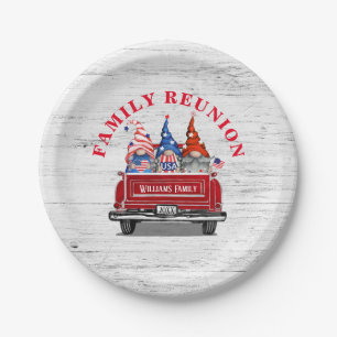Patriotic Gnome Red Truck Family Reunion Papieren Bordje