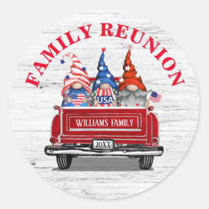 Patriotic Gnome  Red Truck Family Reunion Ronde Sticker